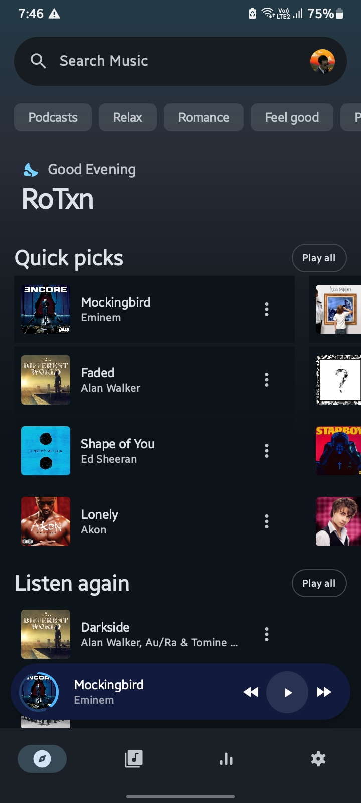 Zinc Music Home screen
